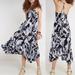 Free People Dresses | Free People Heat Wave Black Blue White Combo Tropical Print Midi Dress Size Xs | Color: Black/Blue | Size: Xs