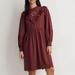 Madewell Dresses | Madewell J.Crew Embroidered Ruffled Flannel Mini Dress Burgundy Ls Pockets Sz. S | Color: Purple | Size: S