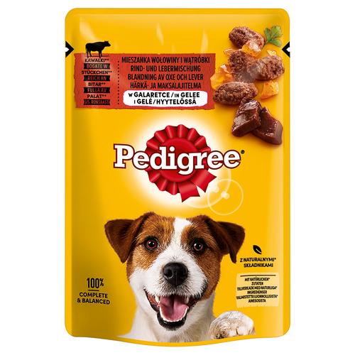 96x 100g Pedigree Frischebeutel Multipack Rind und Lebermischung in Gelee Hundefutter nass