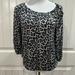 Michael Kors Tops | Michael Kors Animal Print Elastic Hem & Sleeves Top Blouse Womens Size Xs | Color: Black/Gray | Size: Xs