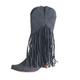 Black Fringe Boots for Women Chunky Heel Design Wide Calf Western Cowboy Boots Wide Mid Calf Pointed Toe Cowboy Boots with Zipper Retro Long Boots Fall Winter Boots for Sexy Party Occasion