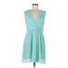 Everly Casual Dress - Party V Neck Sleeveless: Teal Solid Dresses - Women's Size Medium