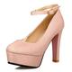 CuteFlats Women Ankle Strap Court Shoes with Thick Platforms and High Block Heel Dressy Court Shoes with Round Toe Pink