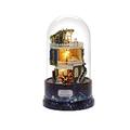 Dollhouse Dream House Miniature with Rotate Music Box Dust Cover LED Light Kit