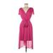 DKNY Cocktail Dress - Midi V Neck Short sleeves: Pink Solid Dresses - Women's Size Medium