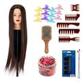 Gabbiano Hairdressing Training Head WZ2 with Synthetic Hair, Wide Tooth Comb Set, Wooden Hair Brush, Hair Clips and Hair Bobbles Colour Mix - Perfect Styling Set