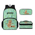 Howilath 3 in 1 Cat Backpack Set for Girls Kids Fish Bone Print Casual Bookbag with Adjustable Straps Insulated Meal Tote Bag Pen Case