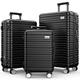 BEOW Luggage Sets 3 Piece, Expandable Luggage Sets with Spinner Wheels, TSA Lock Suitcases with Carry on Luggage (20”24”28”), Black, 20" Carry on, 24", 28", Hardside Luggage Sets