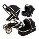 Luxury Pram Baby Strollers Infant Carriage 3 in 1 Baby Pushchair Bassinet,Strollers Set Anti-Shock High View Pushchair Coches para Bebes,Lightweight Foldable Stroller (Color : Nero)