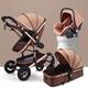 Luxury Pram Baby Strollers Infant Carriage 3 in 1 Baby Pushchair Bassinet,Strollers Set Anti-Shock High View Pushchair Coches para Bebes,Lightweight Foldable Stroller (Color : Brown)