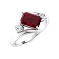 SAKSHAM ART DESIGN 1.97 carats Emerlad Shape Ruby and Diamond Women's & Girls Sidestone Three Stone Band Engagement Ring 14k White Gold Plated (Y)