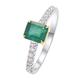 18K White Gold Emerald Wedding Ring, 4 Claws Rectangle Shaped with 0.5ct Emerald and Diamond Engagement Rings Wedding Ring for Women Size Q 1/2