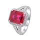 14K White Gold Ruby Ring, 4 Claws Rectangle Shaped with 4ct Ruby and Moissanite Wedding Ring for Women Wedding Band Size T 1/2