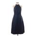 Alfred Sung Cocktail Dress - Party Halter Sleeveless: Blue Solid Dresses - Women's Size 8