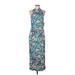 Tinsel Casual Dress - Midi High Neck Sleeveless: Teal Floral Dresses - Women's Size Large Petite