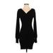 Freshman 1996 Casual Dress - Bodycon V-Neck Long sleeves: Black Solid Dresses - Women's Size Small