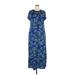 Lularoe Casual Dress - Midi High Neck Short sleeves: Blue Print Dresses - Women's Size 2X