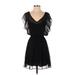 Express Casual Dress - Party V-Neck Short sleeves: Black Print Dresses - Women's Size X-Small