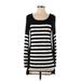 Suzy Shier Casual Dress - Bodycon Scoop Neck Long sleeves: Black Stripes Dresses - Women's Size Small