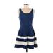 Charlotte Russe Casual Dress - Mini Scoop Neck Sleeveless: Blue Stripes Dresses - Women's Size Medium