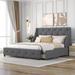 Queen Size Linen Upholstered Platform Bed - Beige Grey, Wingback Tufted Headboard, 4 Drawers