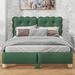 Full Linen Upholstered Platform Bed with Pine Wood Support Legs, Nailhead Trim Headboard Design, No Box Spring Required, Green