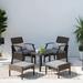 Wicker Formal Dinning Chair and Foot Rest Side Table Set With Grey Cushions In Metal Frame (Set of 5)