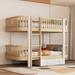 Twin Over Twin Bunk Bed with Fence Guardrail & Drawer, Wood Storage Bed Frame with Ladder for Kids Teens Adult Bedroom, Natural