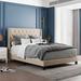 Beige Linen Fabric Queen Size Upholstered Platform Bed with Button Tufted Headboard - Sturdy Construction, Elegant Design