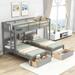 Twin over Twin & Twin Bunk Bed with Two Drawers and Built-in Middle Drawer