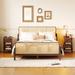 3 Pieces Rattan Full Platform Bed w/2 Nightstands, Storage Bed, Walnut