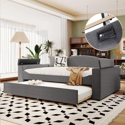 Teddy Fleece Daybed with Storage Armrests, Trundle & Bluetooth