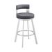 Nova 30 Inch Swivel Barstool, Panel Back, Silver, Dark Gray Faux Leather