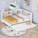 Wooden Full DayBed with Trundle Bed, Storage Bed with Storage Shelf & USB Charging Ports, Sofa Bed for Kids, Boys, Girls, White