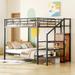 Metal Bunk Bed Frame with Lateral Storage Ladder & Wardrobe, Safety Guard Rails, Heavy-Duty Steel Frame Bunk Bed