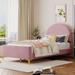 Upholstered Platform Bed, Twin Velvet Wooden Bed w/Classic Semi-Circle Shaped Headboard & Mental Legs, Wood Slat Support, Pink