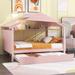 House Bed with Trundle & Storage Shelf, Wood Platform Bed Frame with Support Slats, Floor Low Platform Bed Loft House Bed