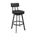 Col 30 Inch Swivel Bar Stool, Black Vegan Faux Leather, Angled Iron Legs