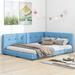 Upholstered Queen Size Platform Bed with Tufted Backrest, Linen Fabric Daybed Frame, for Kids Boys Grils, Blue