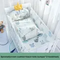 5pcs Baby Crib Bumper Bed Linen Kit Cotton Baby Bedding Set Include Crown Cushion+3pcs Cot Protect