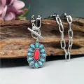Vintage Turquoise Necklace For Women Jewelry Stainless Steel Chain Ot Clasp Water Drop Natural Stone