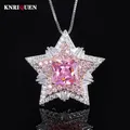 Vintage 10*10mm Pink Quartz Topaz Pentagram Pendant Necklace for Women Lab Diamond Cocktail Party