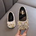 Scarpe in pelle per ragazze New Fashion paillettes Bling Bow scarpe da bambina fondo morbido bambini