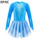 Kids Girls Figure Skating Costume Ballet Dance Tutu Dress Gymnastics Leotard Long Sleeve Shiny