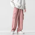 Mens Corduroy Straight Pant Big Pockets Sweatpant Elastic Waist Drawstring Vintage Sweatpants M-5XL