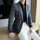 Men's Blazer British's Style Casual Slim Fit Suit Jacket Male Plaid Blazers Single Button Men Coat