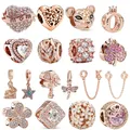 Rose Gold Color Family Tree Castle Flower Crown OK Safety Chain Beads Fit Original Pandora Charms