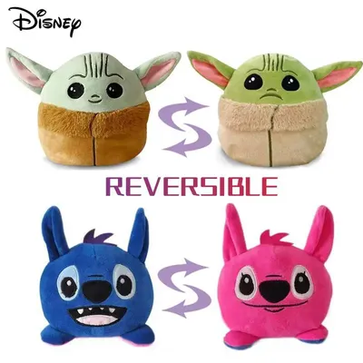 Disney Baby Yoda Stitch Plush Toy Cartoon Double-sided Flip Reversible Stuffed Figure Doll Kawaii