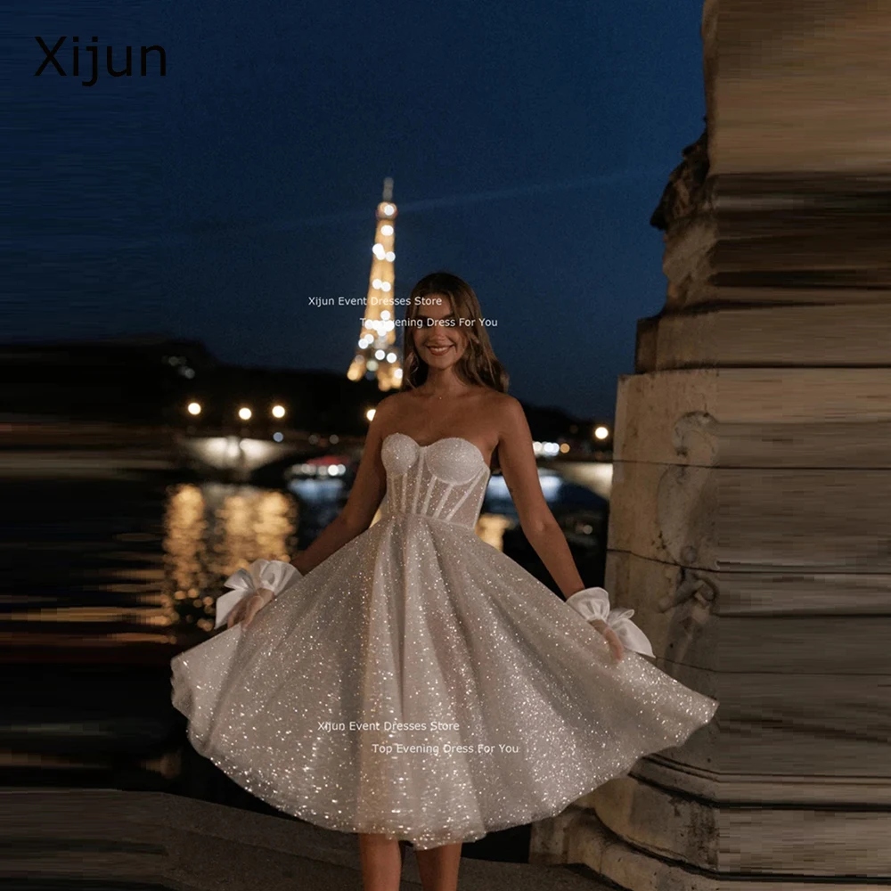 Xijun Glitter Abiti da sposa lunghi Sweetheart Abiti da ballo senza maniche Tulle Abiti da sposa Abiti da sposa Abiti da sposa da sera