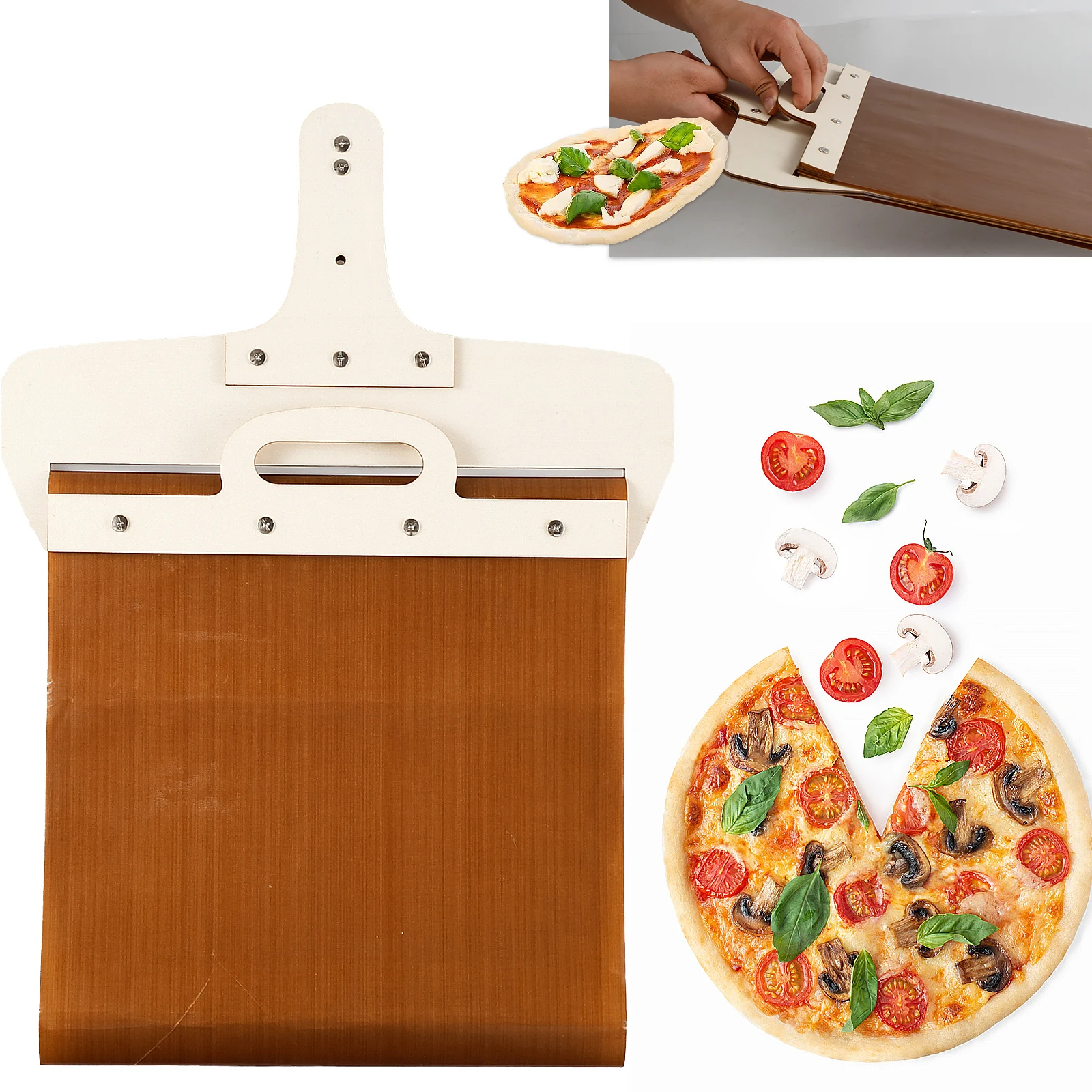 Schiebe pizza Peel Antihaft-Pizzas chaufel mit abnehmbarem Holzgriff mühelos zum Reinigen der verschiebbaren Pizzas chaufel für den Ofen Image